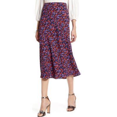 Petite Halogen Bias Cut A-Line Midi Skirt, Blue