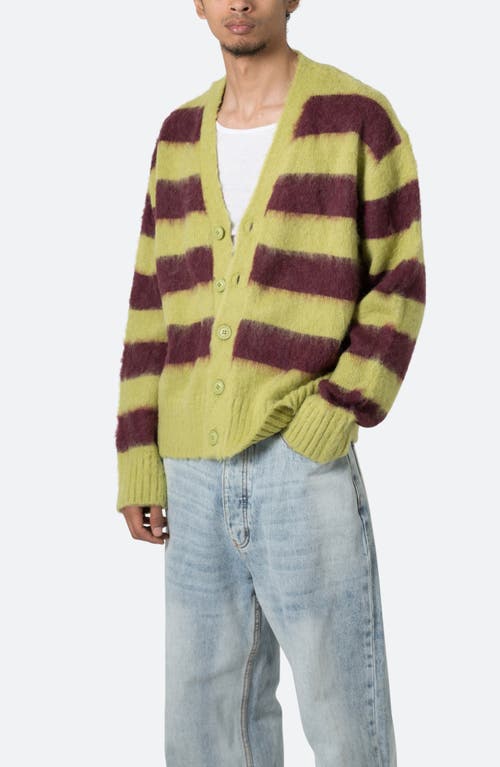 Shop Mnml Striped Faux Mohair Cardigan In Green/brown