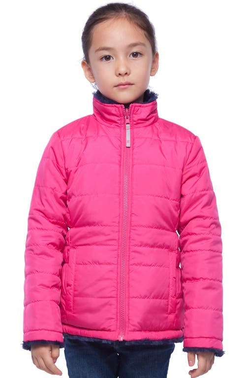 Shop Rokka&rolla Kids' Reversible Fleece Puffer Jacket In Navy Rose Pink