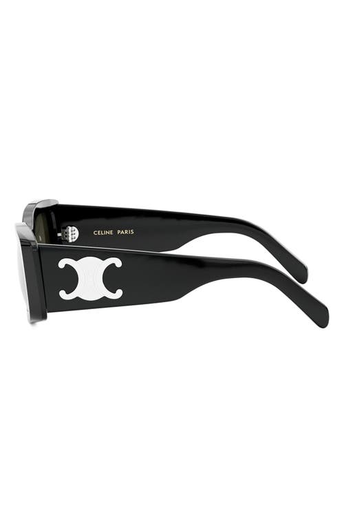 Shop Celine Triomphe 53mm Rectangular Sunglasses In Shiny Black/smoke