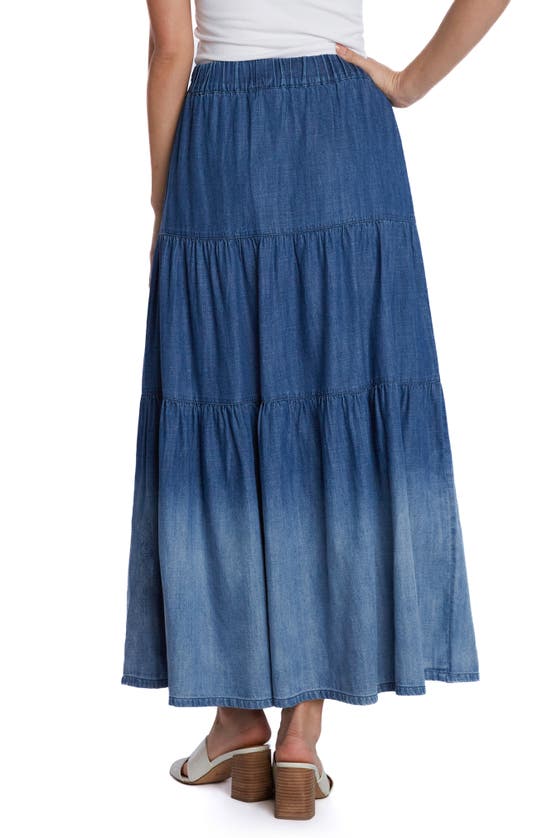 WASH LAB DENIM WASH LAB DENIM OMBRÉ TIERED DENIM MAXI SKIRT