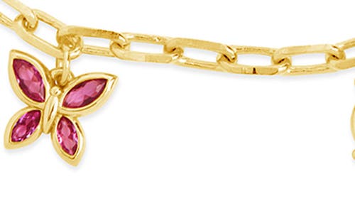 Sterling Forever Silver-tone Or Gold-tone Pink Cubic Zirconia Butterfly Charm Caria Anklet In Gold
