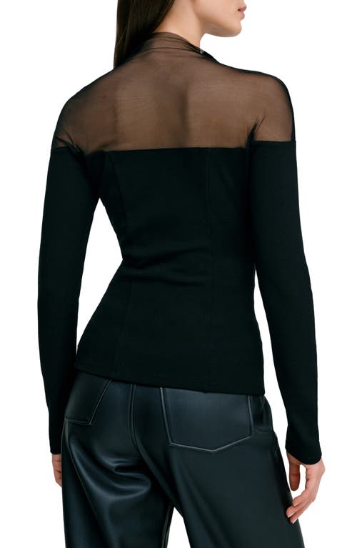 Marcella Joanna Sheer Yoke Funnel Neck Top In Black