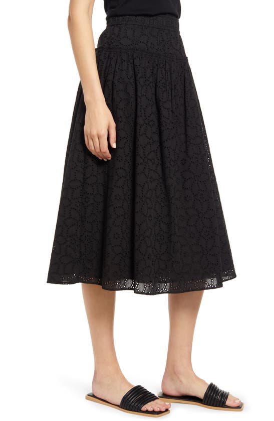 Madewell Eyelet Pull-on Midi Skirt In True Black