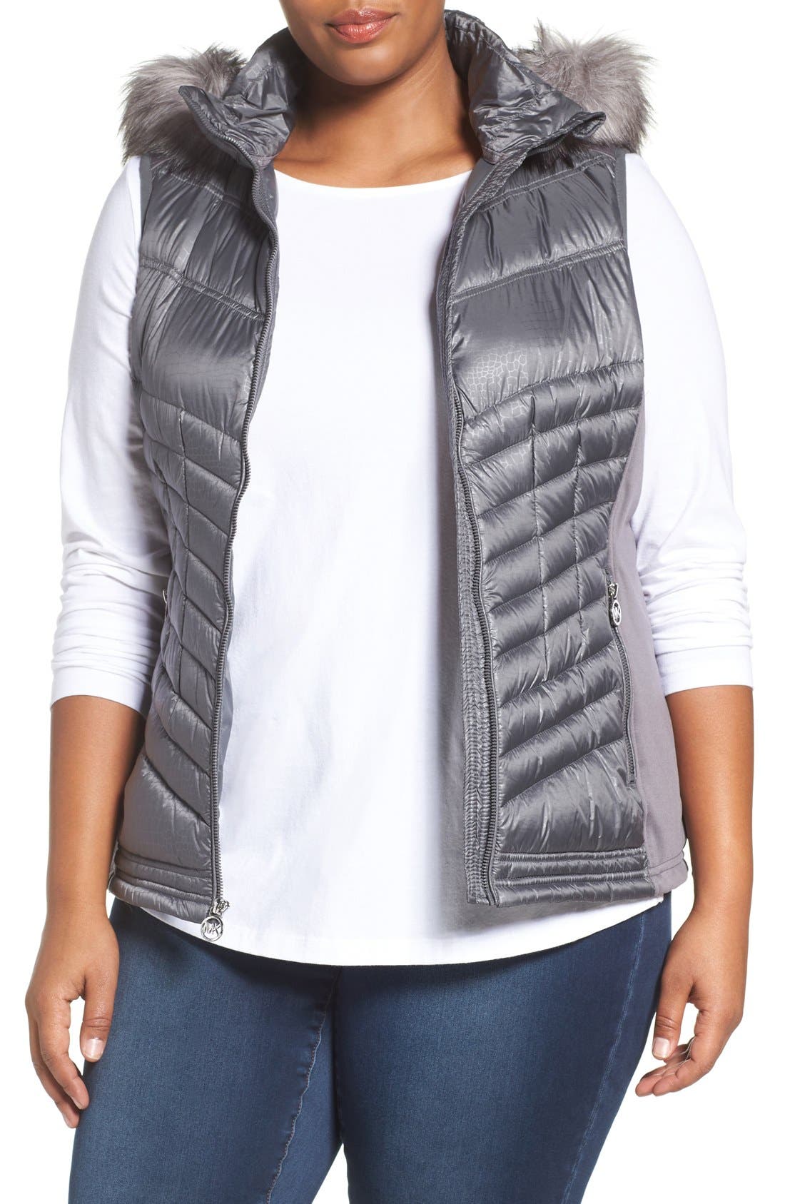 MICHAEL Michael Kors Embossed Mixed Media Down Vest with Detachable