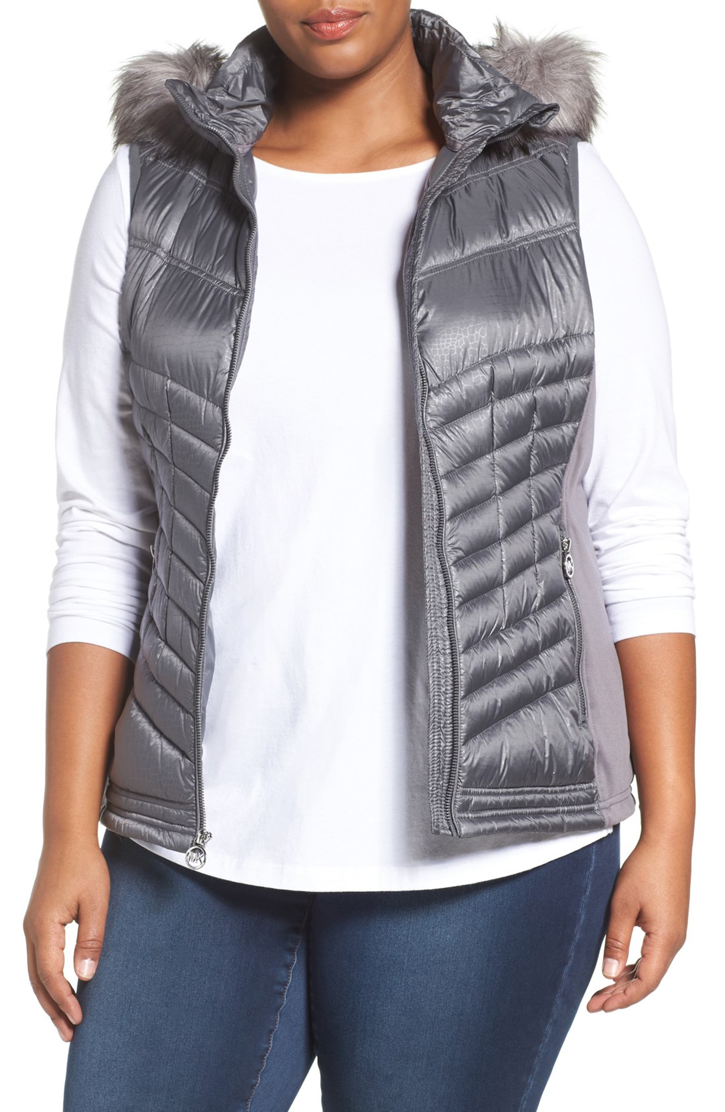 MICHAEL Michael Kors Embossed Mixed Media Down Vest with Detachable ...