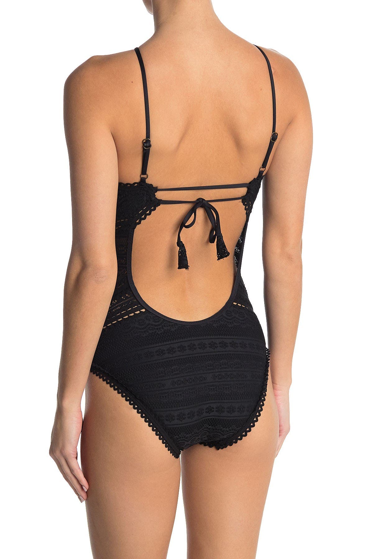 Becca Crochet High Neck One Piece Swimsuit In Black ModeSens