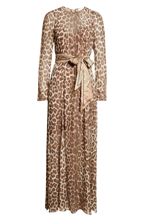 Shop Zimmermann Illustration Leopard Print Belted Long Sleeve Maxi Dress In Chocolate Leopard