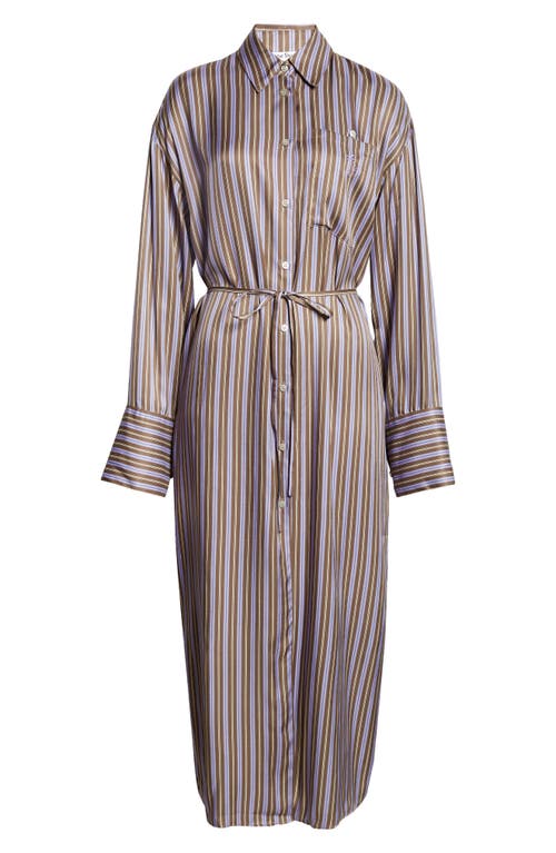 Shop Acne Studios Delestina Stripe Long Sleeve Satin Shirtdress In Purple/anthracite Grey