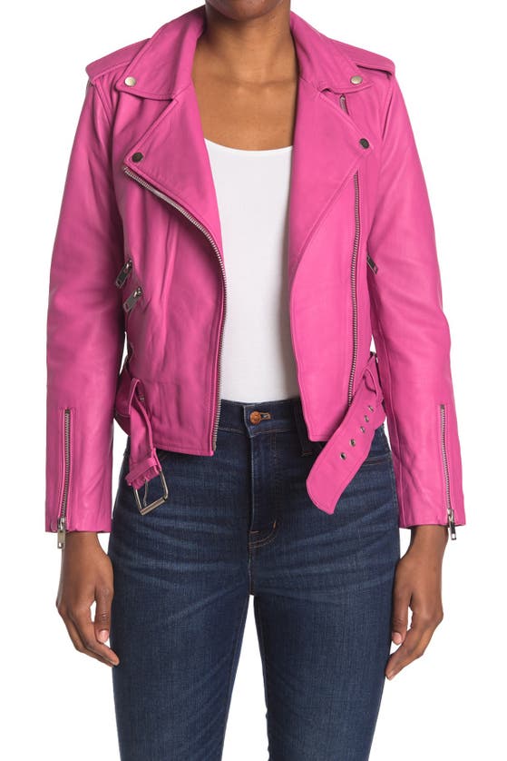Walter Baker Allison Leather Moto Jacket In Bright Pink