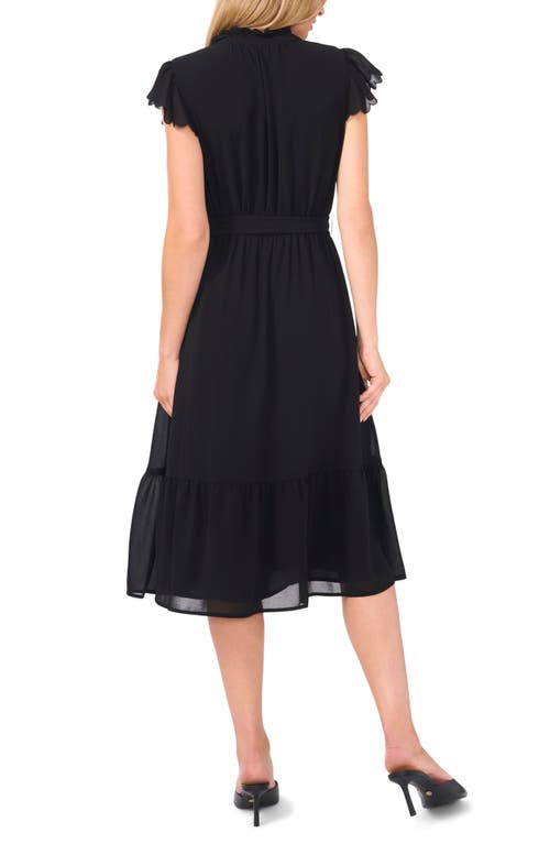 Shop Cece Scallop Trim Chiffon Midi Dress In Rich Black