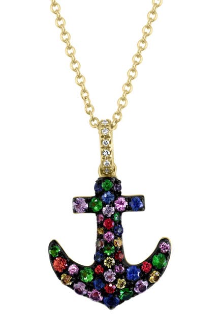Effy 14k Yellow Gold Diamond Sapphire Anchor Pendant Necklace 0 02 Ctw Nordstrom Rack - Gold Necklace With Anchor Pendant