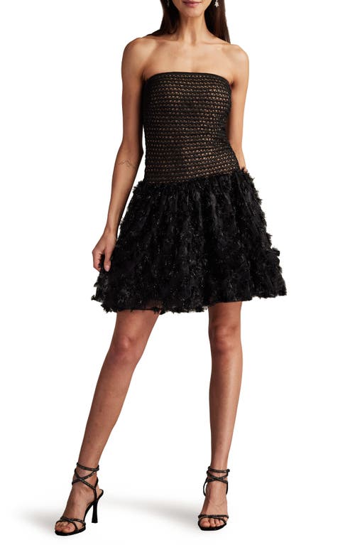 SHO by Tadashi Shoji Strapless Mixed Media Cocktail Minidress in Black 