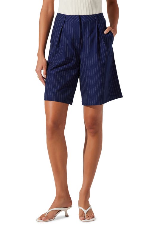 Shop Astr The Label Pinstripe Tailored Bermuda Shorts In Navy Stripe