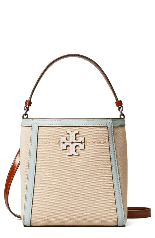 Tory Burch Small McGraw Canvas Bucket Bag in Natural /Sea Bubble at Nordstrom