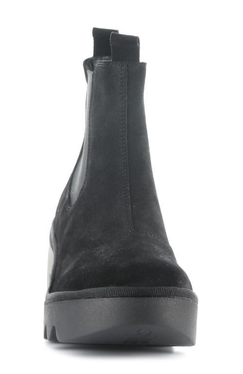 Fly London Trig Platform Chelsea Boot In Black Oil Suede
