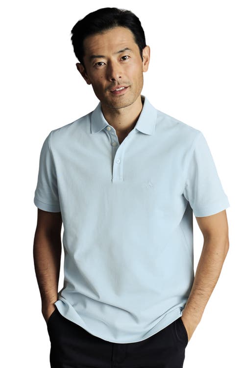Solid Short Sleeve Cotton Tyrwhitt Pique Polo in Ice Blue