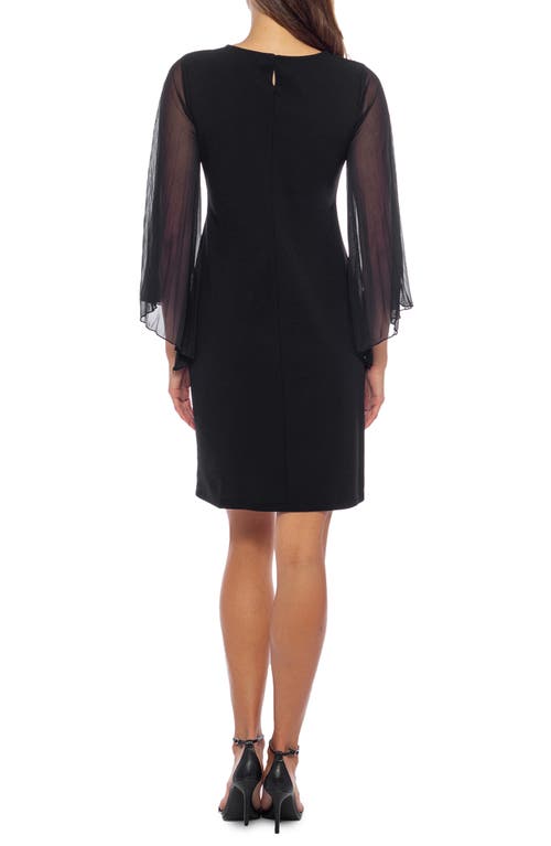 Shop Marina Pleated Sleeve Mixed Media Sheath Dress In Black