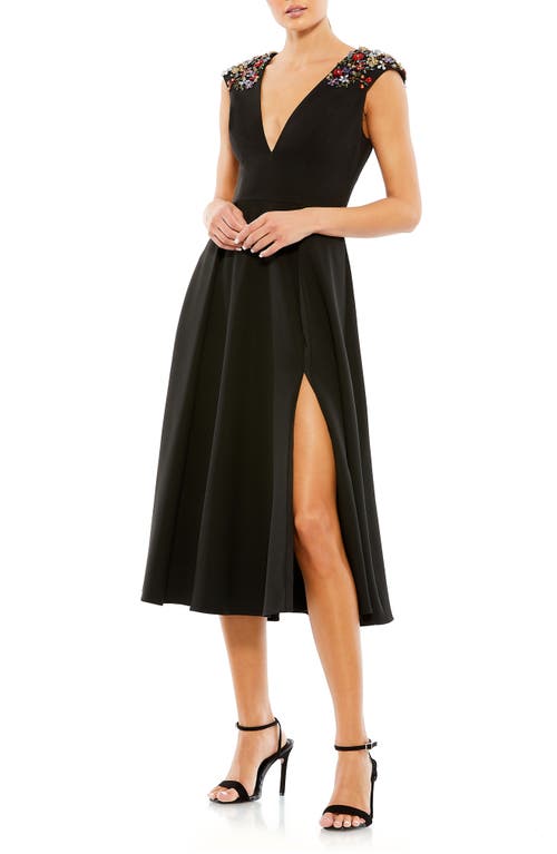 Ieena for Mac Duggal Beaded Cap Sleeve Cocktail Dress Black Multi at Nordstrom,