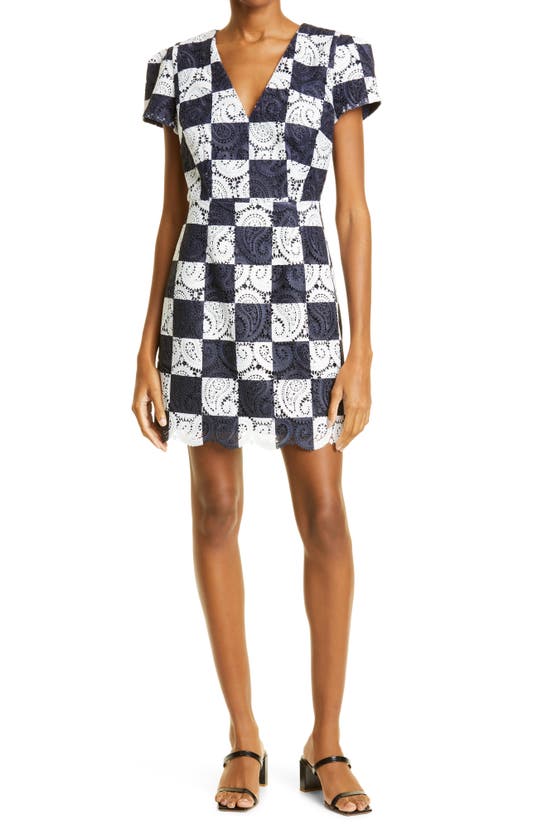 MILLY ATALIE CHECKERBOARD PAISLEY EMBROIDERED MINIDRESS