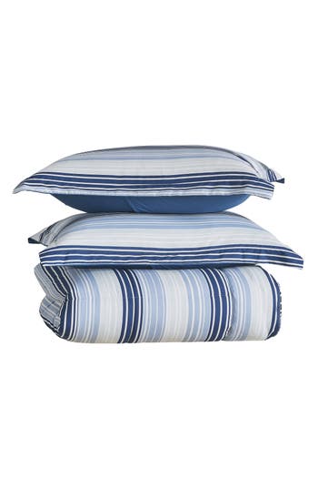 Woven & Weft Reversible Print Comforter Set In Blue Gradient Stripe Print