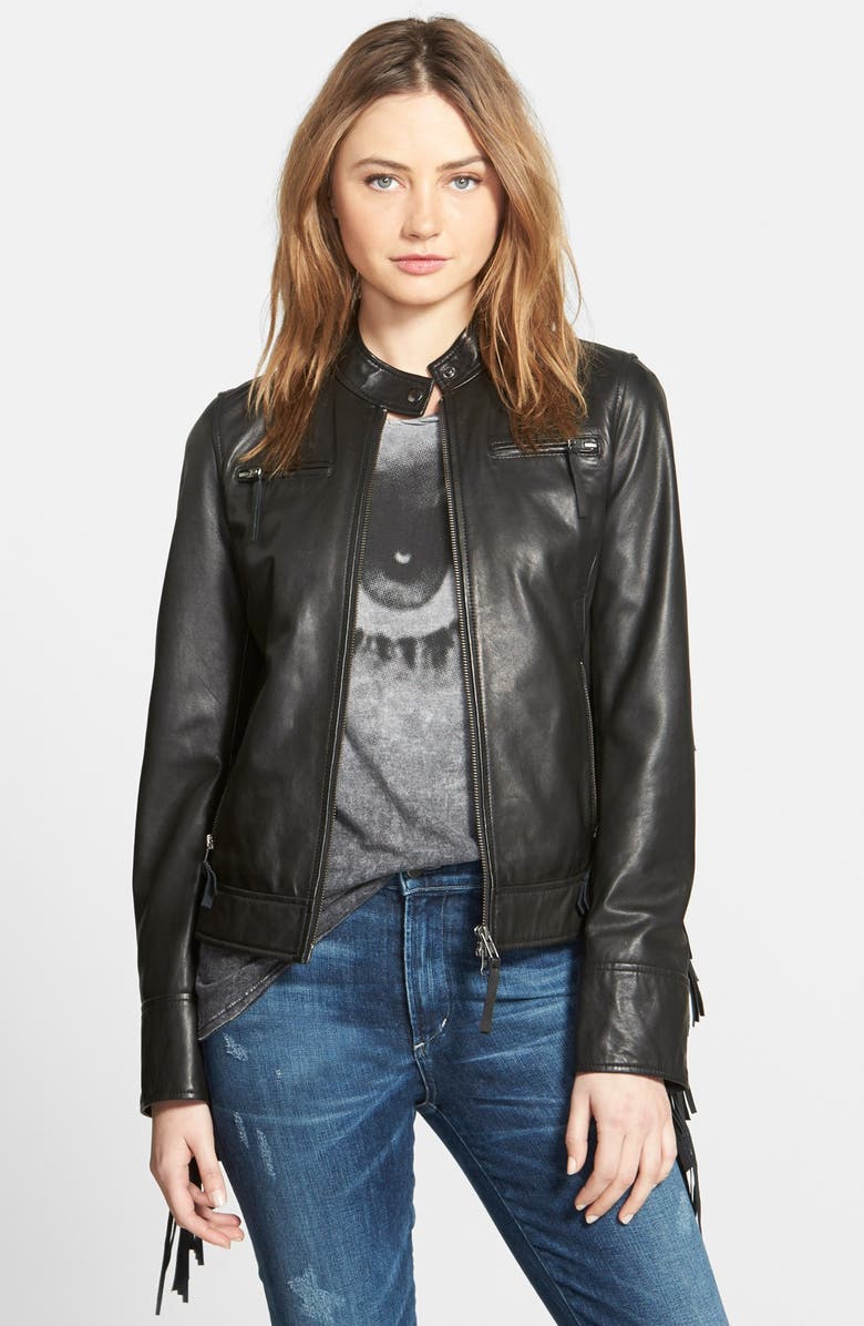 Pam & Gela Fringe Lambskin Leather Jacket | Nordstrom