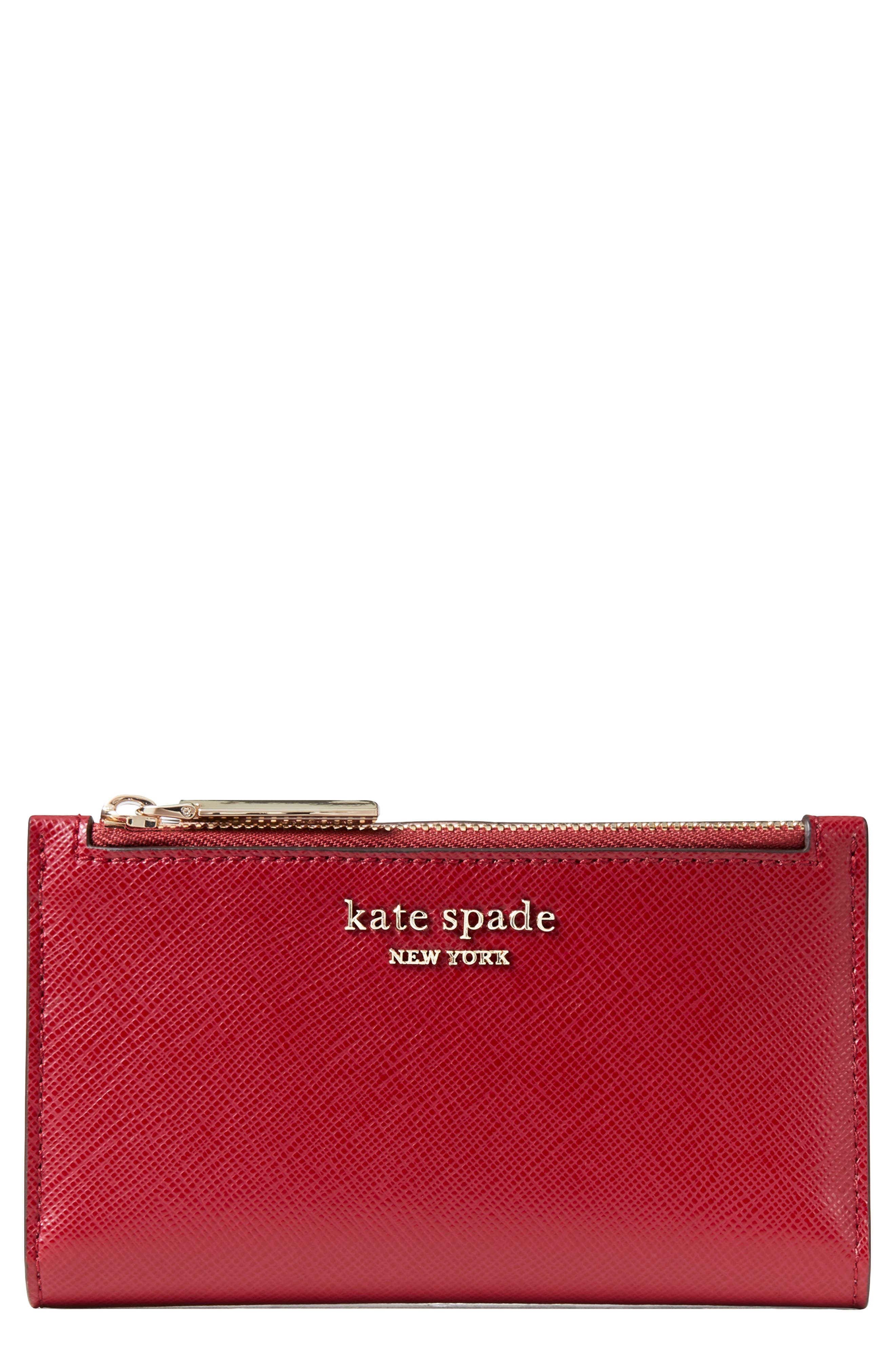 Kate Spade Small Spencer Slim Leather Bifold Wallet In Red Currant