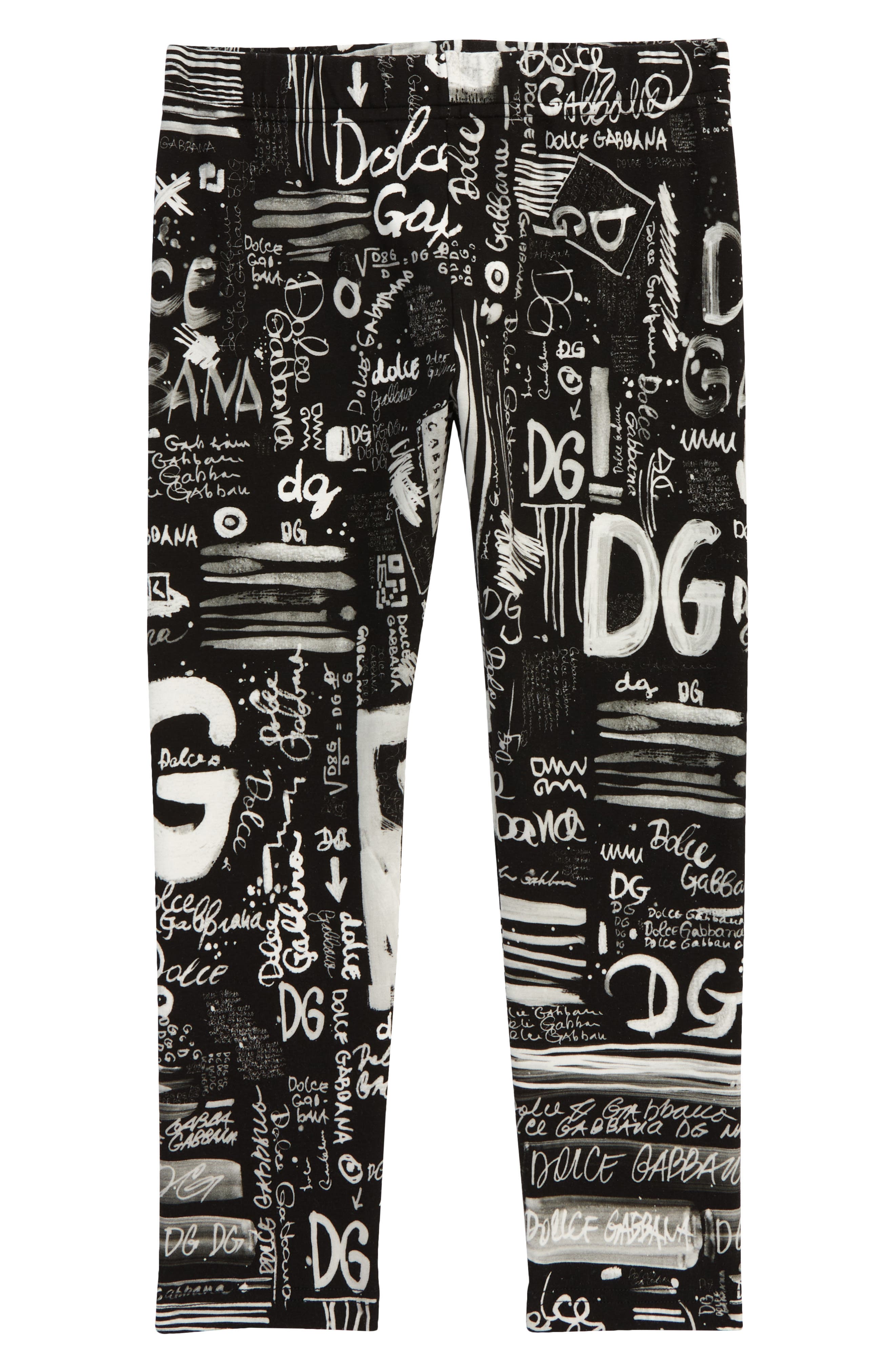 Dolce & Gabbana Dolce & Gabanna Kids' Graffiti Logo Stretch Cotton Leggings in Black Print at Nordstrom, Size 12 Us