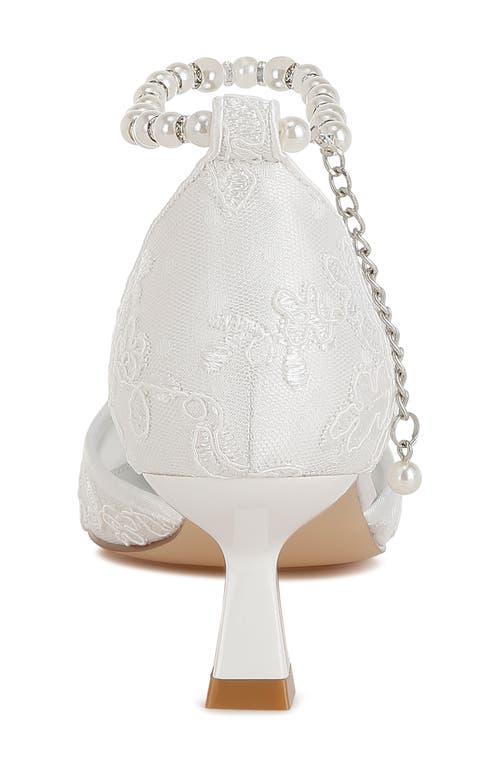 Rag & Co Bruna Faux Pearl Ankle Tie Lace Pump In White/silver