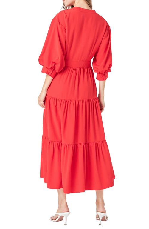 Endless Rose Pintuck Three-quarter Sleeve Dress In Red