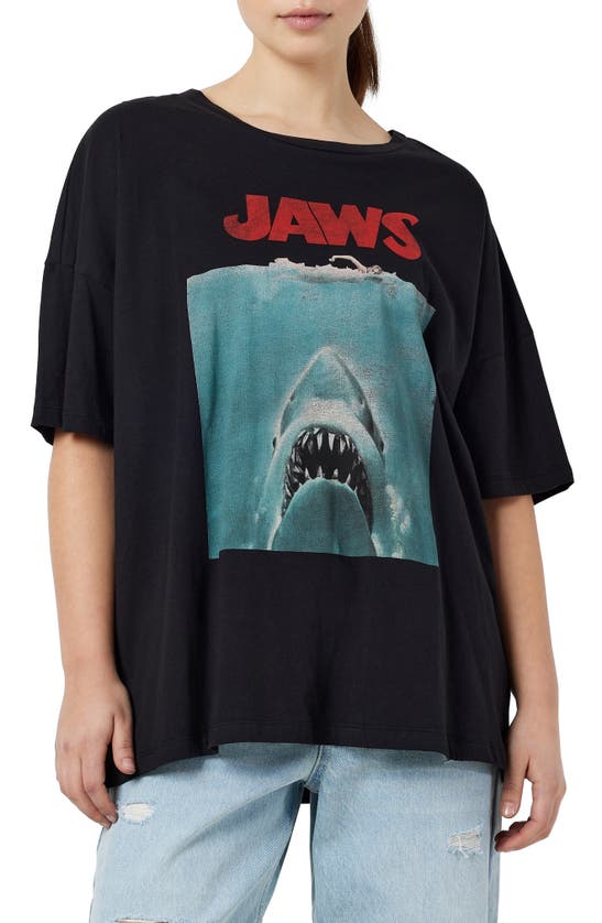 Noisy May Jaws Cotton Graphic T-shirt In Black Printjaws