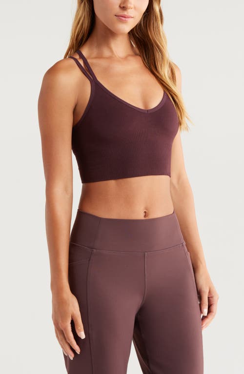 Shop Zella Rhythm Seamless Sports Bra In Burgundy Fudge