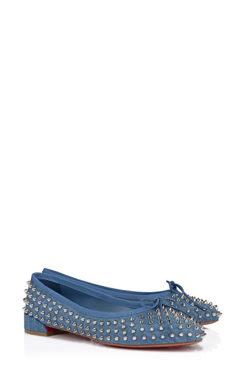 Shop Christian Louboutin Sweetie Jane Spikes Denim Flat In Blue/silver/lin Jeans