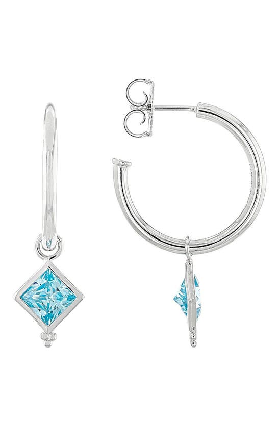 Judith Ripka Cz Dangle Hoop Earrings In Blue