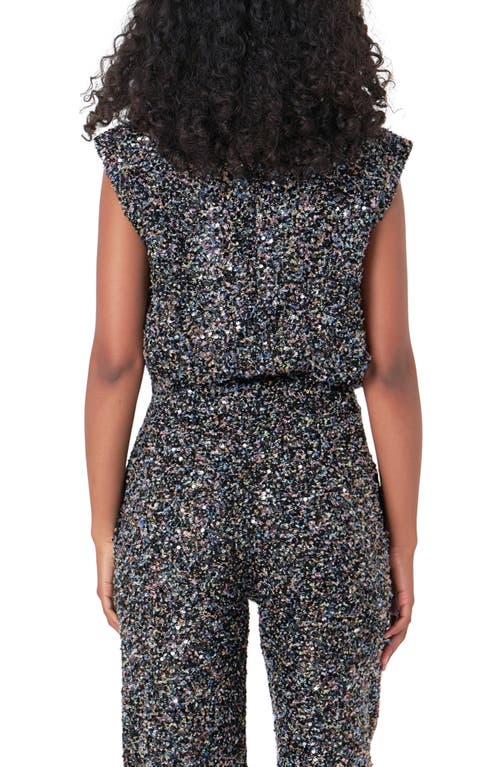 Endless Rose Cap Sleeve Bouclé Tweed Top In Black Multi