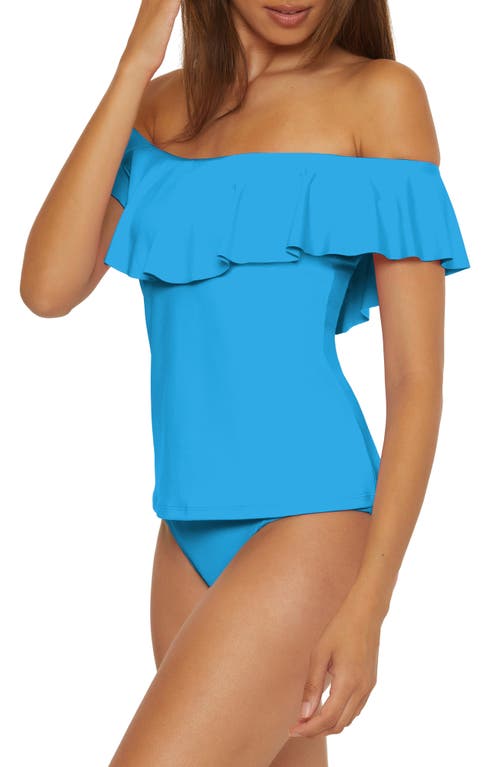 Shop Trina Turk Monaco Ruffle Off-the-shoulder Tankini Top In Adriatic B