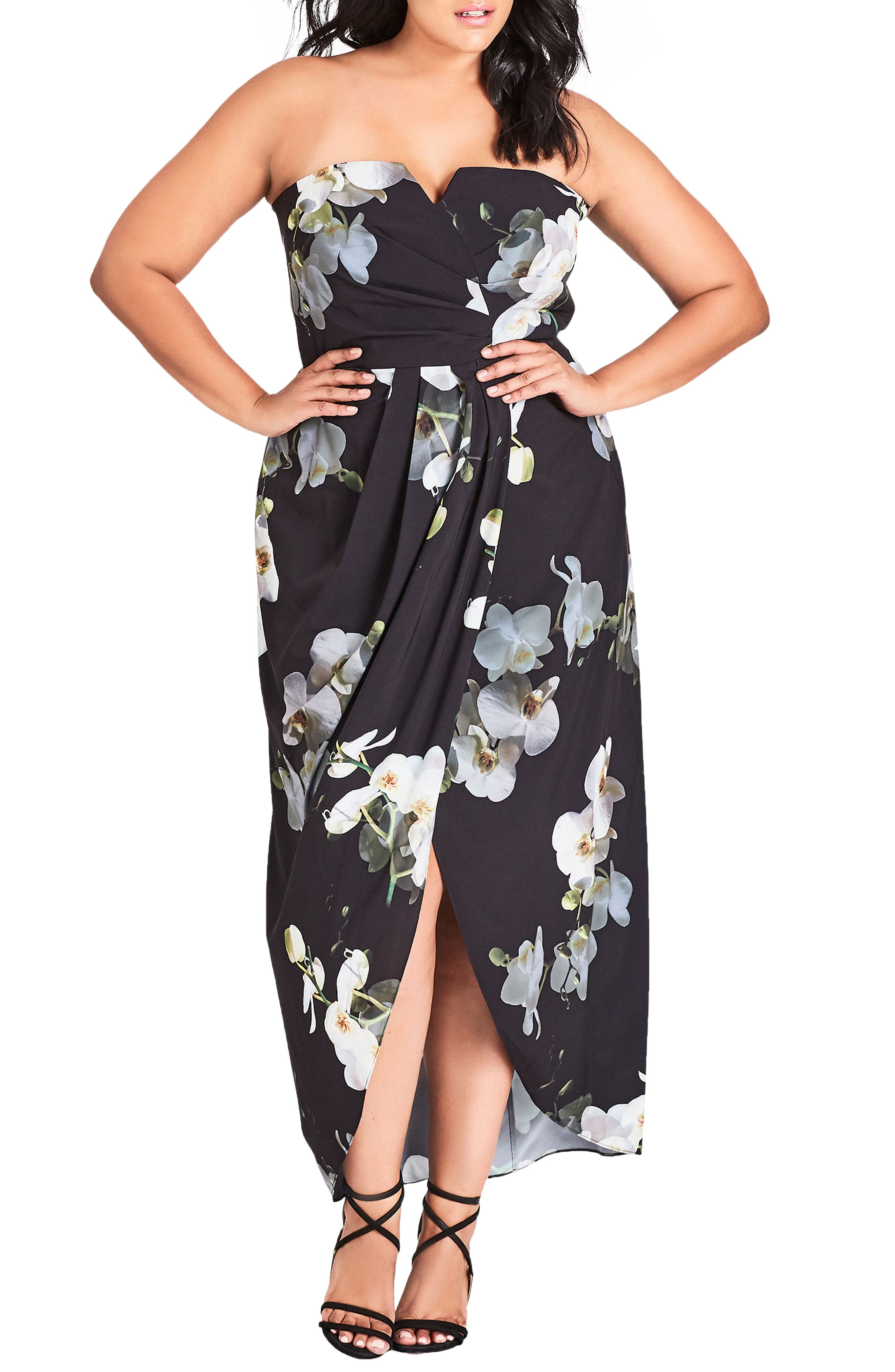 Plus Size City Chic Orchid Dreams Strapless Maxi Dress, Black
