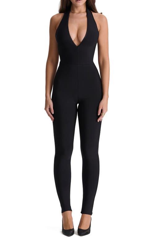 HOUSE OF CB Anaise Plunge Corset Stretch Bandage Jumpsuit Black at Nordstrom,