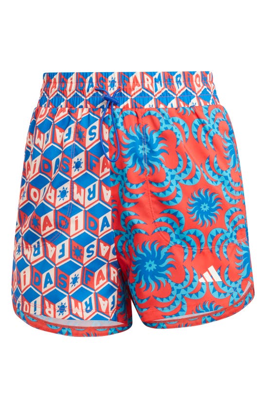 Shop Adidas Originals X Farm Rio Pacer Shorts In Bright Red/ Signal Cyan
