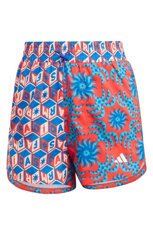 Shop Adidas Originals Adidas X Farm Rio Pacer Shorts In Bright Red/signal Cyan
