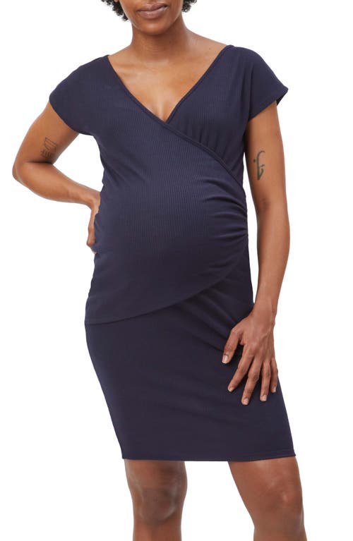 Drop Shoulder Maternity/Nursing Dress in Navy