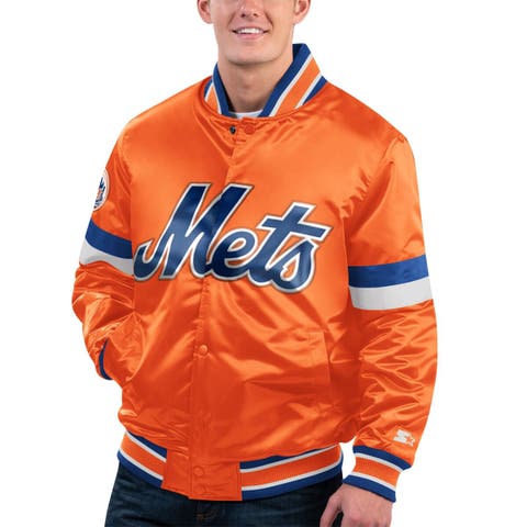 As-is Mlb New York Mets Satin Button Up Starter Jacket W/ Chenille