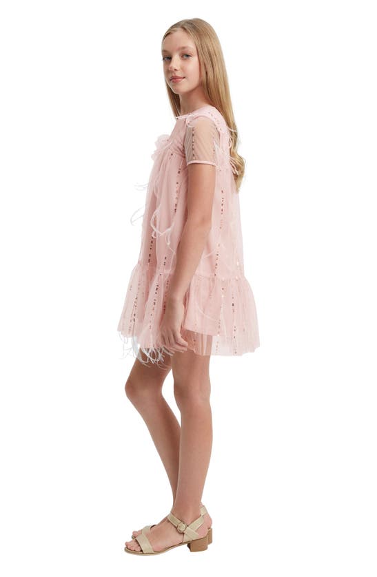 Shop Bardot Junior Kids' Emarie Sequin Faux Feather Party Dress In Powder Pink