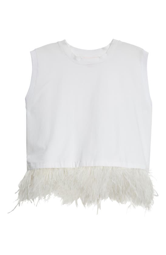 Cinq À Sept Charisse Feather Trim Top In White