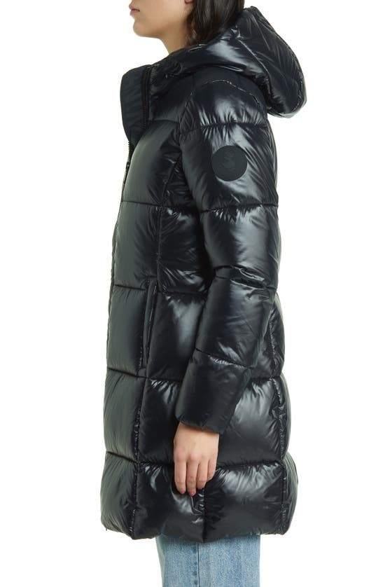 Save The Duck Ines Water Repellent Hooded Quilted Longline Coat In Black