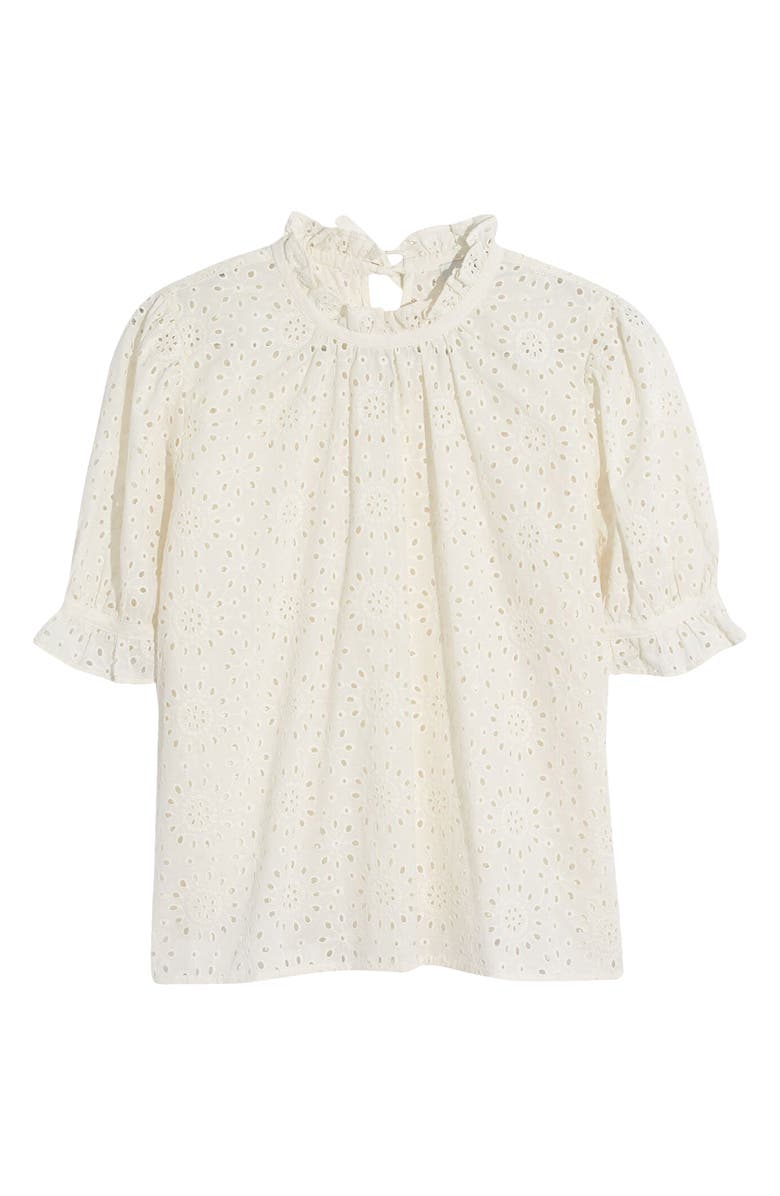 MADEWELL Embroidered Eyelet Ruffle Neck Keyhole Top, Main, color, LIGHTHOUSE