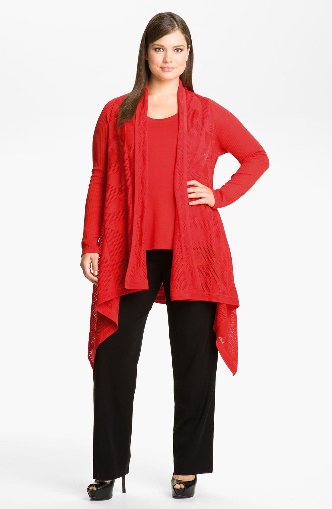 Exclusively Misook Sheer Drape Front Cardigan (Plus) Nordstrom