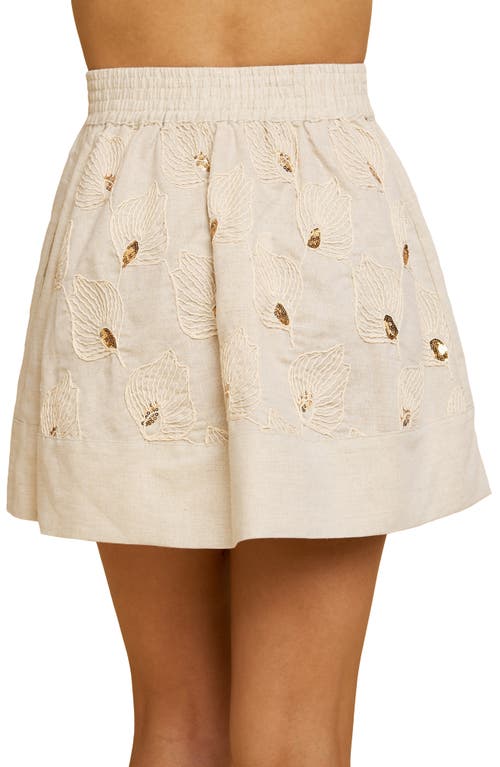 Shop Ciebon Elmira Sequin Linen & Cotton Miniskirt In Cream