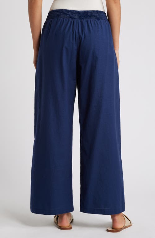 Shop Beachlunchlounge Florencia Tie Waist Wide Leg Cotton & Linen Pants In Midnight Mirage