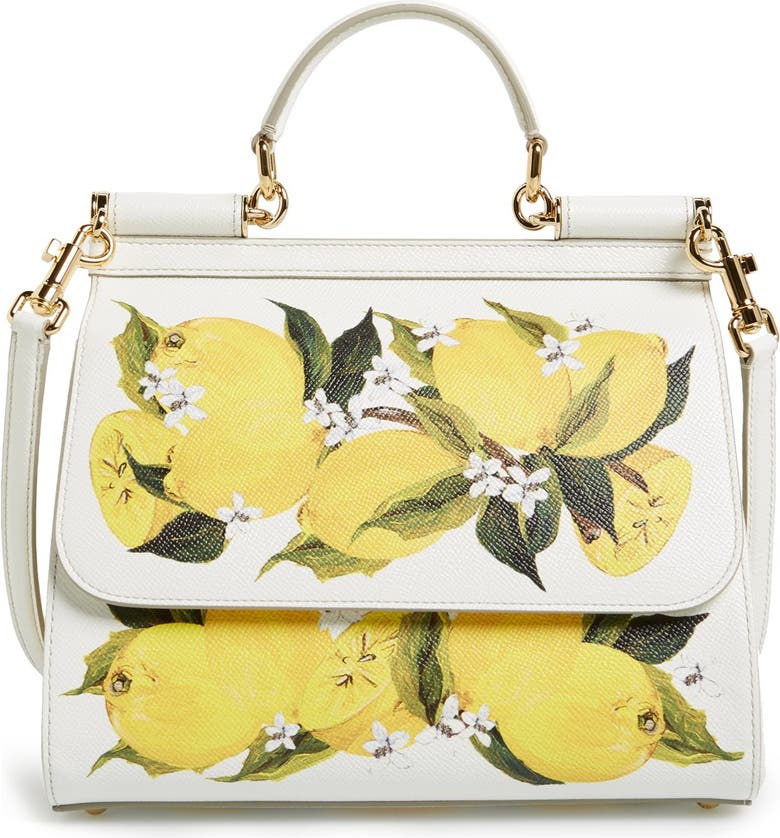 Dolce&Gabbana 'Medium Miss Sicily' Lemon Print Leather Satchel | Nordstrom